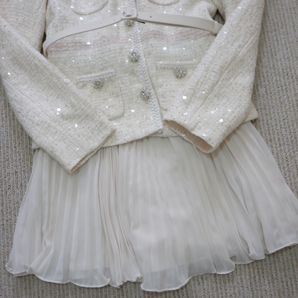 Self-Portrait CREAM SEQUIN BOUCLE TAILORED MINI DRESS - Picture 7 of 10